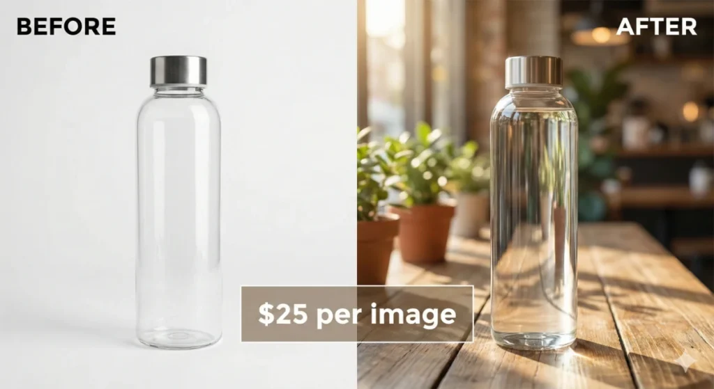 How to Make Money Using Nano Banana AI - Complete 2026 Guide 5 Before and after example of professional photo editing service using Nano Banana AI with pricing information