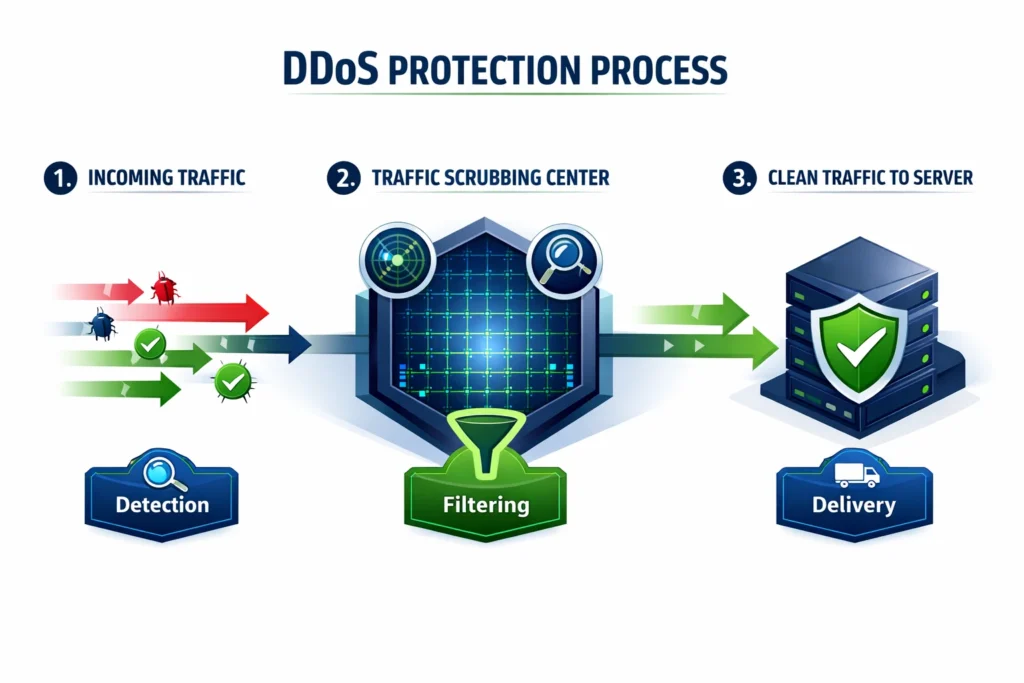 What Is DDoS Protected VPS? Your Complete Guide to Bulletproof Hosting 2 How DDoS Protection Actually Works