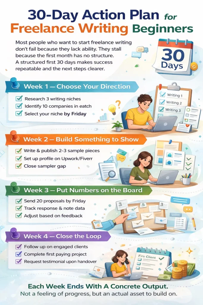 Freelance Writer Side Hustle: Step-by-Step Beginner Guide for 2026 3 30-Day Action Plan for Freelance Writing Beginners