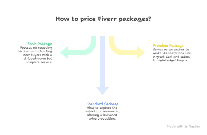 Fiverr Gig Pricing Strategy (2026): How to Structure Packages That Convert and Rank 2 The Three-Tier Package System_ What Each Level Is Actually For - visual selection-converted