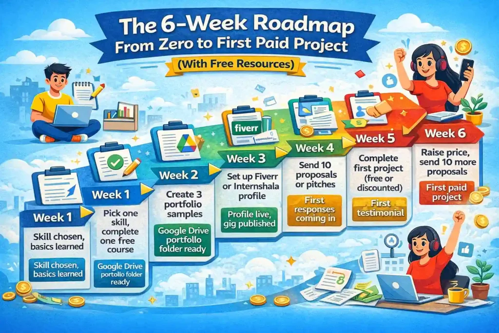 How to Start Freelancing Without Any Skills: Beginner Roadmap for 2026 3 6 Week Freelancing Roadmap for Beginners With No Experience
